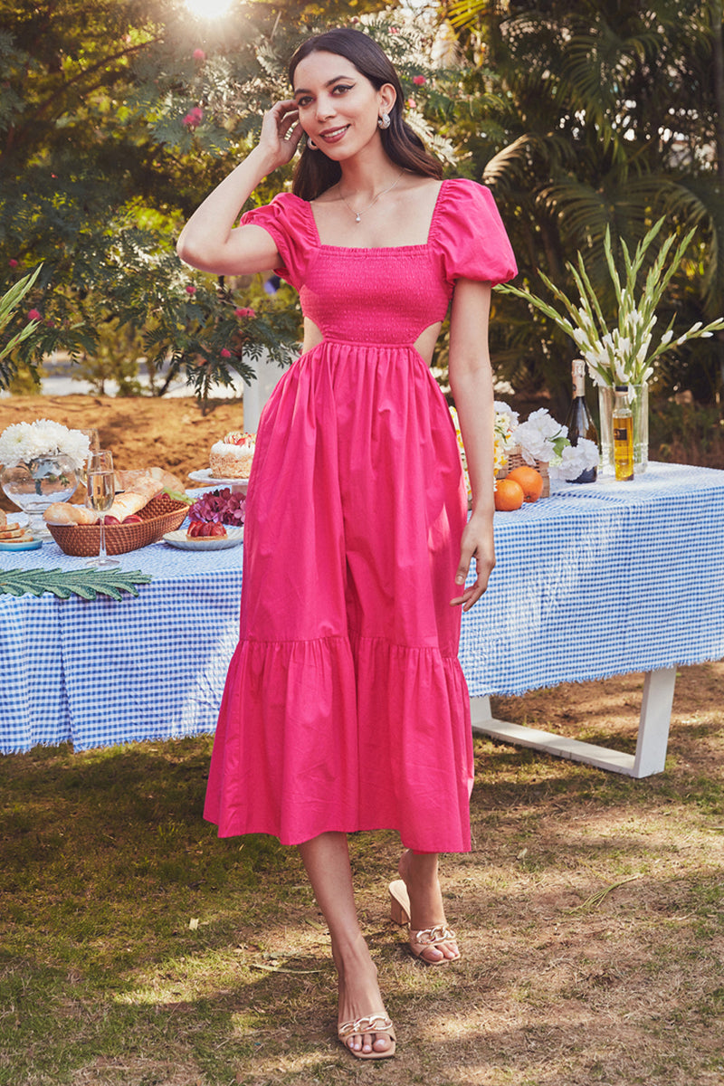 Triska Hot Pink Midi Dress AVERIE Triska Hot Pink Midi Dress AVERIE